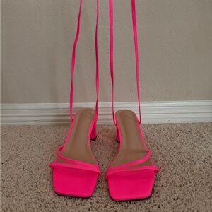 SHEIN Neon Pink Strappy Heels